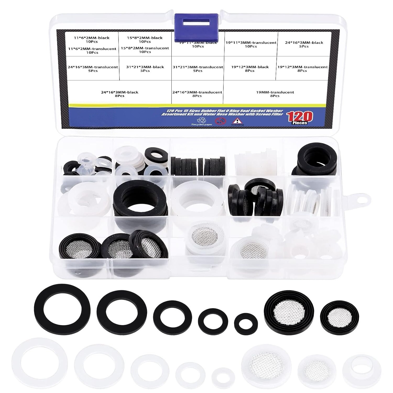 120PCS 8 Sizes Plumbing Rubber Washers and Silicone Hose O Ring Flat Gasket Asso