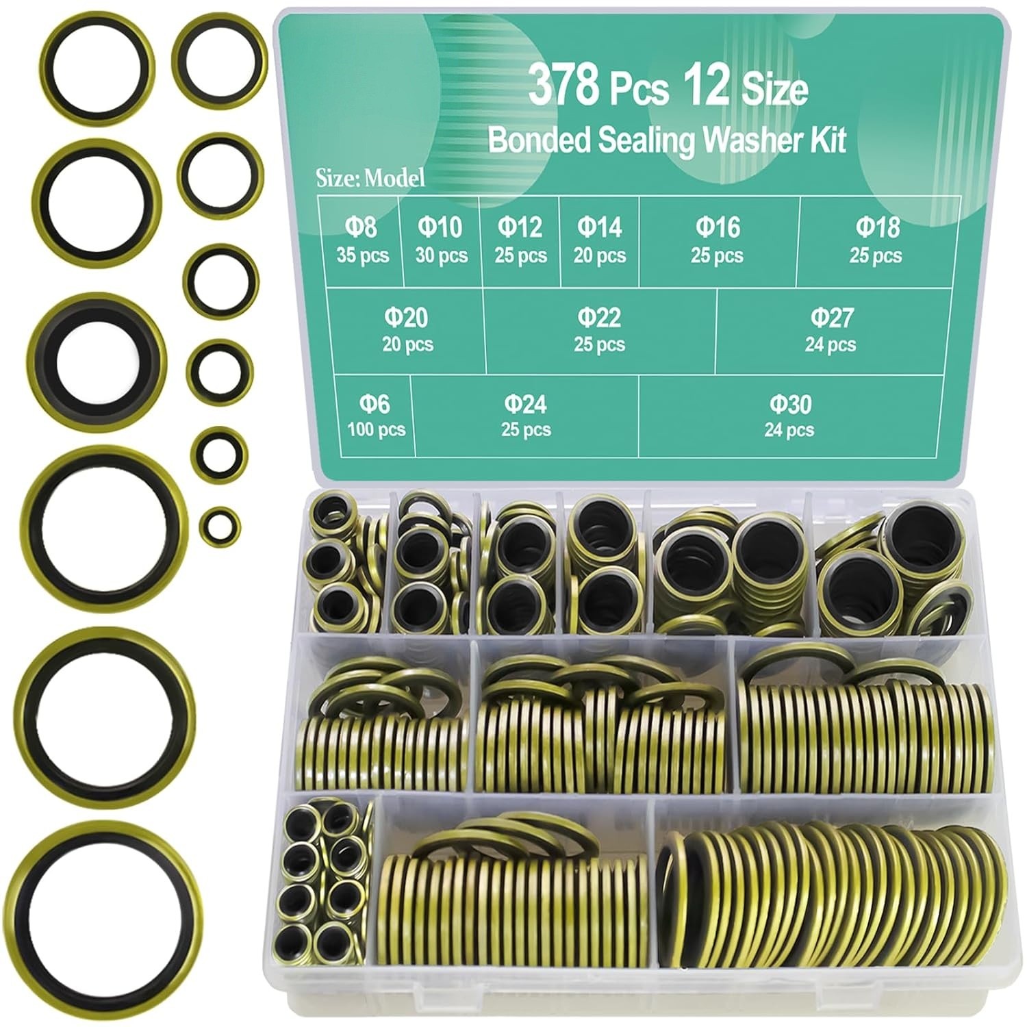 378 PCS NBR Metal Bonded Sealing Washer Assortment Kit M6 M8 M10 M12 M14 M16 M18