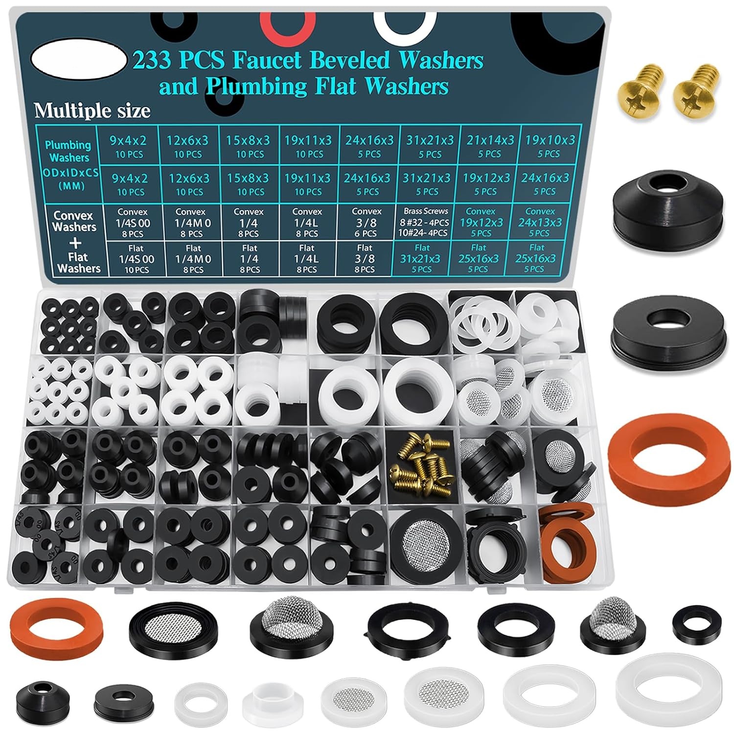 233 PCS Faucet Beveled Washers and Plumbing Flat Rubber Washers with Brass Bibb 