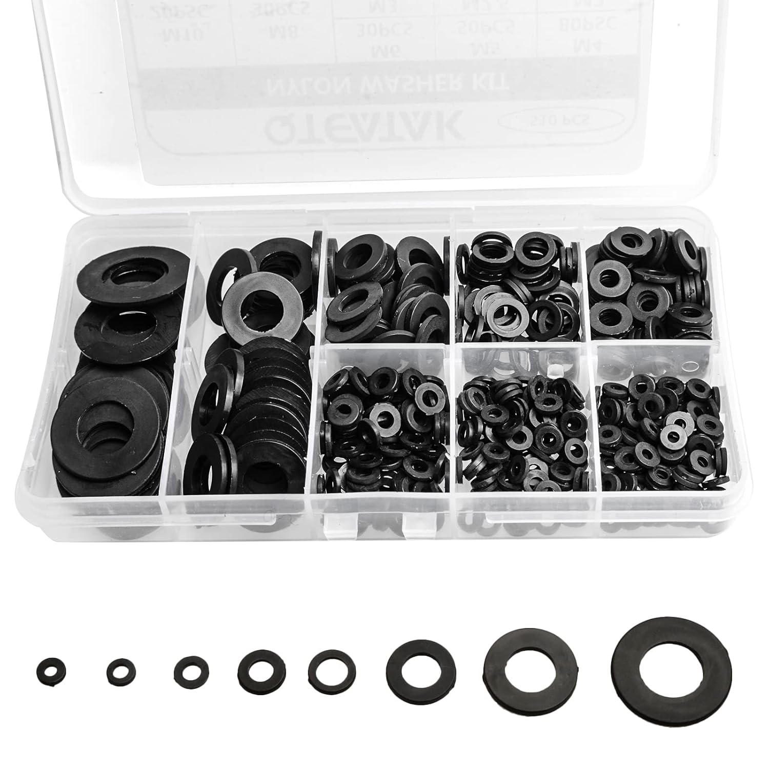 510 PCS Black Nylon Flat Washer Assortment Kit for Electrical Connections on Hou