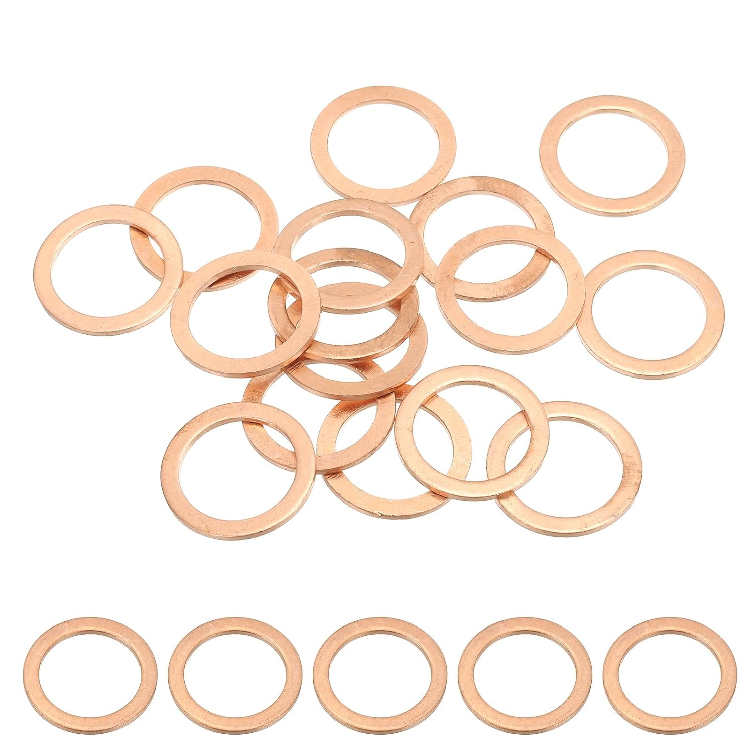 Copper Washer Sealing Ring, 15 Pieces 18mm ID 24mm Od 1.5mm Thickness Metric Fla